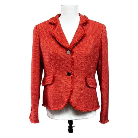 Vintage Focus 2000 Petite Tweed Coral Rust Suit Jacket Blazer - Picture 1 of 16